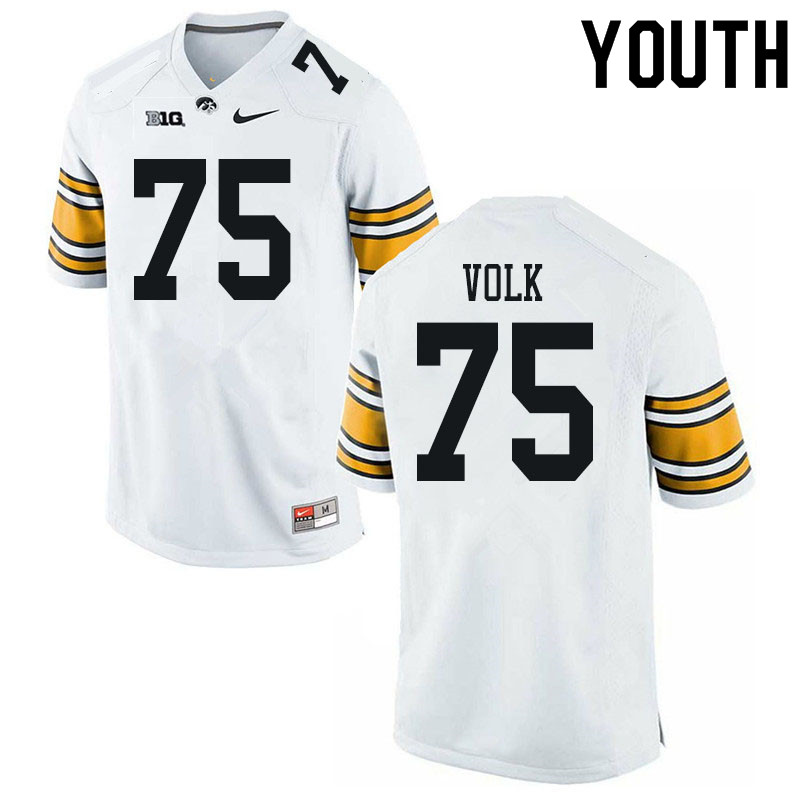 Youth #75 Josh Volk Iowa Hawkeyes College Football Jerseys Sale-White - Click Image to Close